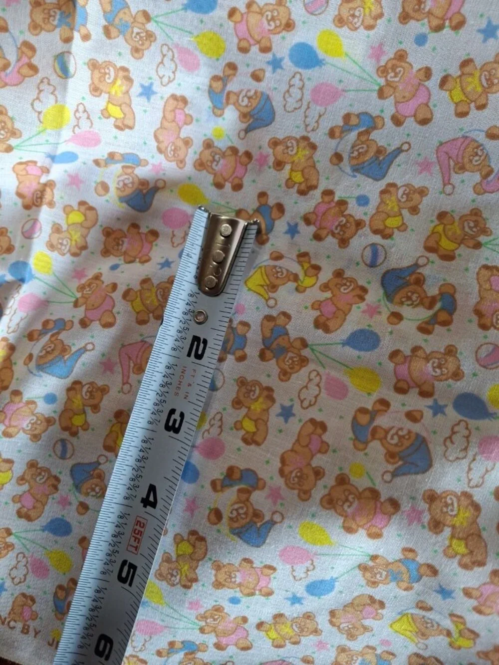 Vtg. Frontstreet Cotton Fabric Boy Girl Bear Balloon Sleep-White Nursery, 1 yd